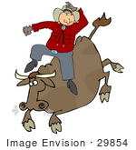 #29854 Clip Art Graphic Of A Cowboy Riding A Crazy Cow In A Rodeo
