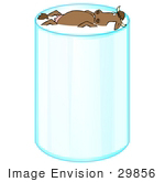 #29856 Clip Art Graphic Of A Brown Dairy Cow Floating On Its Back In A Tall Glass Of Organic Milk