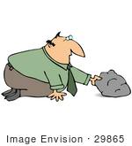 #29865 Clip Art Graphic Of A Curious Businessman Looking Under A Rock