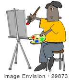 #29873 Clip Art Graphic Of An African American Man Painting A Portrait On An Easel