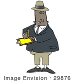#29876 Clip Art Graphic Of An African American Inspector Writing Notes On A Clipboard