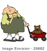 #29882 Clip Art Graphic Of A Thumb Sucking Boy Pulling His Teddy Bear In A Wagon