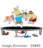 #29885 Clip Art Graphic Of Boys And Girls Bouncing On A Trampoline