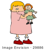 #29886 Clip Art Graphic Of A Cute Caucasian Girl Hugging Her Doll