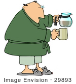 #29893 Clip Art Graphic Of A Man Holding A Coffee Pot And Mug