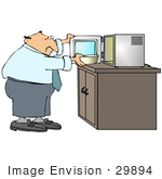 #29894 Clip Art Graphic Of A Businessman Heating Up A Bowl Of Food In A Microwave While On Break