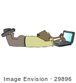 #29896 Clip Art Graphic Of A Man Lying On His Belly And Using A Laptop