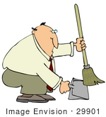 #29901 Clip Art Graphic Of A Man Using A Dustpan And Broom To Clean Up A Mess On The Floor