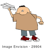 #29904 Clip Art Graphic Of A Boy Playing With A Paper Airplane