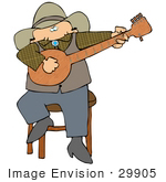 #29905 Clip Art Graphic Of A Cowboy Sitting On A Stool And Picking A Banjo