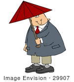#29907 Clip Art Graphic Of A Man Under A Red Umbrella