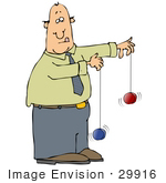 #29916 Clip Art Graphic Of A Man Trying To Play With Two Yo Yos At The Same Time
