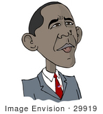 #29919 Clip Art Graphic Of Barack Hussein Obama I Wearing A Patriotic American Flag Pin On His Tie And Looking Upwards