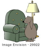 #29922 Clip Art Graphic Of A Non-Housebroken Dog Urinating On A Green Living Room Chair