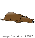 #29927 Clip Art Graphic Of A Reliable Old Brown Hound Dog Sleeping With One Eye Open While Guarding His Home