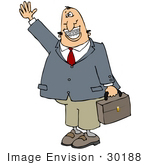 #30188 Clip Art Graphic Of A Friendly Caucasian Businessman Carrying A Briefcase Waving Smiling And Showing His Metal Mouth Of Braces
