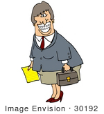 #30192 Clip Art Graphic of a Friendly Caucasian Business Woman Carrying a Briefcase and Paper and Showing Her Metal Mouth Braces by DJArt