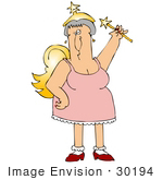 #30194 Clip Art Graphic Of A Caucasian Fairy Godmother Wearing A Pink Dress And Golden Wings Holding A Magic Wand