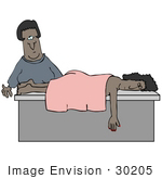 #30205 Clip Art Graphic Of A Black Masseuse Woman Preparing To Wake A Relaxed Client After She Fell Asleep During A Massage
