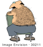 #30211 Clip Art Graphic Of A Middle Aged Bald White Man Sitting Backwards In A Chair And Showing His Hairy Back
