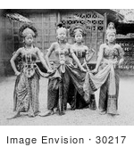 #30217 Stock Photo Of Four Female Javanese Dancers In Costumes In Javanese Village At The Paris Exposition Of 1889