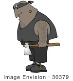 #30379 Clip Art Graphic Of A Hairy Black Executioner Man Carrying An Ax