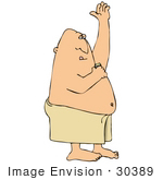#30389 Clip Art Graphic Of A White Man Wrapped In A Towel Applying Antiperspirant To His Armpit