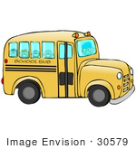 #30579 Clip Art Graphic Of Happy School Kids Riding To School On A Yellow Bus