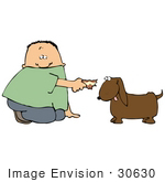 #30630 Clipart Illustration Of A Caucasian Boy Feeding Human Food To A Little Brown Dog