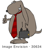 #30634 Clipart Illustration Of A Friendly Dog Businessman Wearing A Tie And Carrying A Briefcase Giving The Thumbs Up
