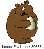 #30676 Clip Art Graphic Of A Cute Chubby Bear Holding A Jar Of Honey