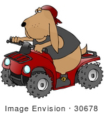#30678 Clip Art Graphic Of A Cute Hound Dog In A Vest Boots And A Hat Riding A Red Quad