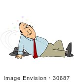 #30687 Clip Art Graphic Of A Confused Caucasian Man Seeing Stars And Lying On The Floor After Slipping