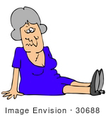 #30688 Clip Art Graphic Of A Confused Elderly Caucasian Woman Sitting On The Floor After Falling
