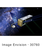 #30760 Stock Illustration Of A Sim Planetquest Satellite In Orbit With A Blue Starry Background