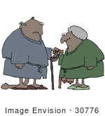 #30776 Clip Art Graphic Of A Black Senior Couple Dressed In Robes And Slippers Using Canes Standing With Their Privates Sagging To The Floor