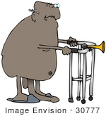 #30777 Clip Art Graphic Of A Nude Old Black Senior Man Wearing Blue Slippers Using A Walker His Penis Drooping Down To The Floor