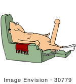 #30779 Clip Art Graphic Of A Horny Old White Man Wearing Only Socks Sitting Naked In A Chair With A Huge Boner