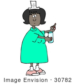 #30782 Clip Art Graphic Of A Black Female Nurse Holding Out A Pill And Glass Of Water For A Hospital Patient
