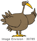 #30785 Clip Art Graphic Of A Frustrated Turkey Bird Flipping Someone Off