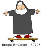 #30798 Clip Art Graphic Of A Caucasian Nun In Uniform Skateboarding