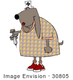 #30805 Clip Art Graphic Of A Female Dog Nurse In Uniform Holding A Needle And Syringe