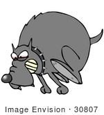 #30807 Clip Art Graphic Of A Tough Guard Dog Wearing A Spiked Collar Chasing Away Intruders