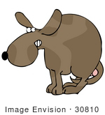 #30810 Clip Art Graphic Of A Scared Dog Cowering With His Legs Tucked Between His Hind Legs Guarding His Balls