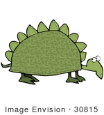 #30815 Clip Art Graphic Of A Slow Old Green Dinosaur Turtle With Spikes On His Shell