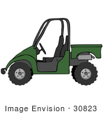 #30823 Clip Art Graphic Of A Forest Green Utv Over A White Background