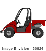 #30826 Clip Art Graphic Of A Deep Red Utv Over A White Background