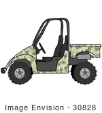 #30828 Clip Art Graphic Of A Green Military Camo Utv Over A White Background