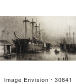 #30841 Stock Illustration Of Ships With Tall Masts In A Harbour
