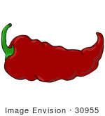 #30955 Clip Art Graphic Of A Spicy Hot Red Chilie Pepper With A Green Stem